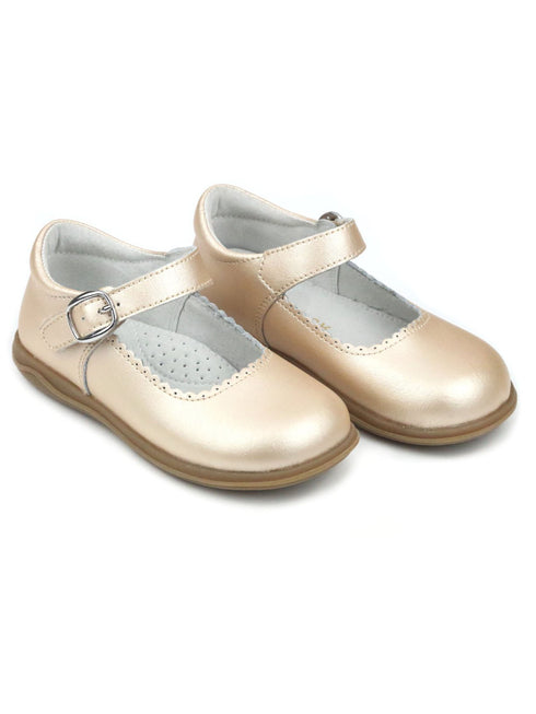 Lamour Girls Champagne Chloe Classic Scalloped Mary Jane Shoes 4 Baby-2 Kids - SophiasStyle.com